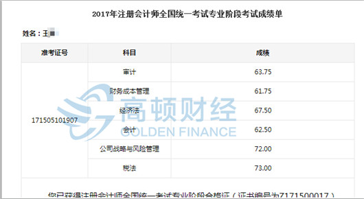 2018年注会CPA一年过6科成绩