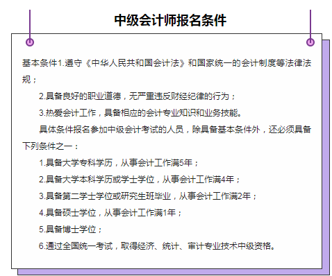 福建省2020年中级会计职称报名条件